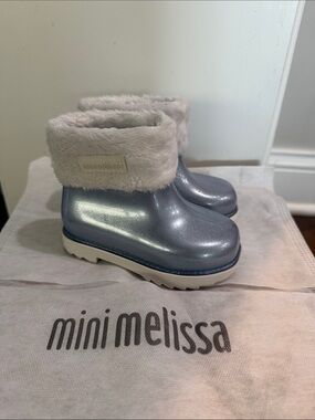 Mini Melissa Shimmery Light Blue Faux-Fur Cuff Boots